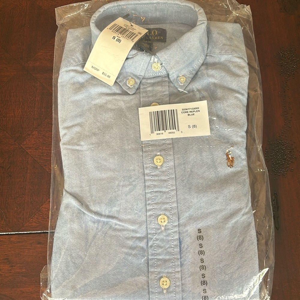Boys NWT S (8) Polo Ralph Lauren Blue Long Sleeve Button Down